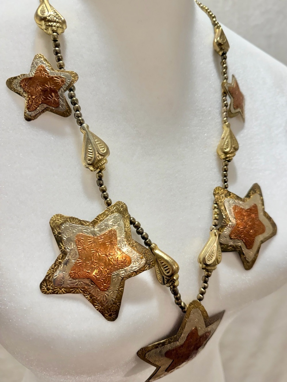 Artisan Mixed Metal Star Statement Necklace Southwestern Boho Western OOAK (0009 - Picture 7 of 9